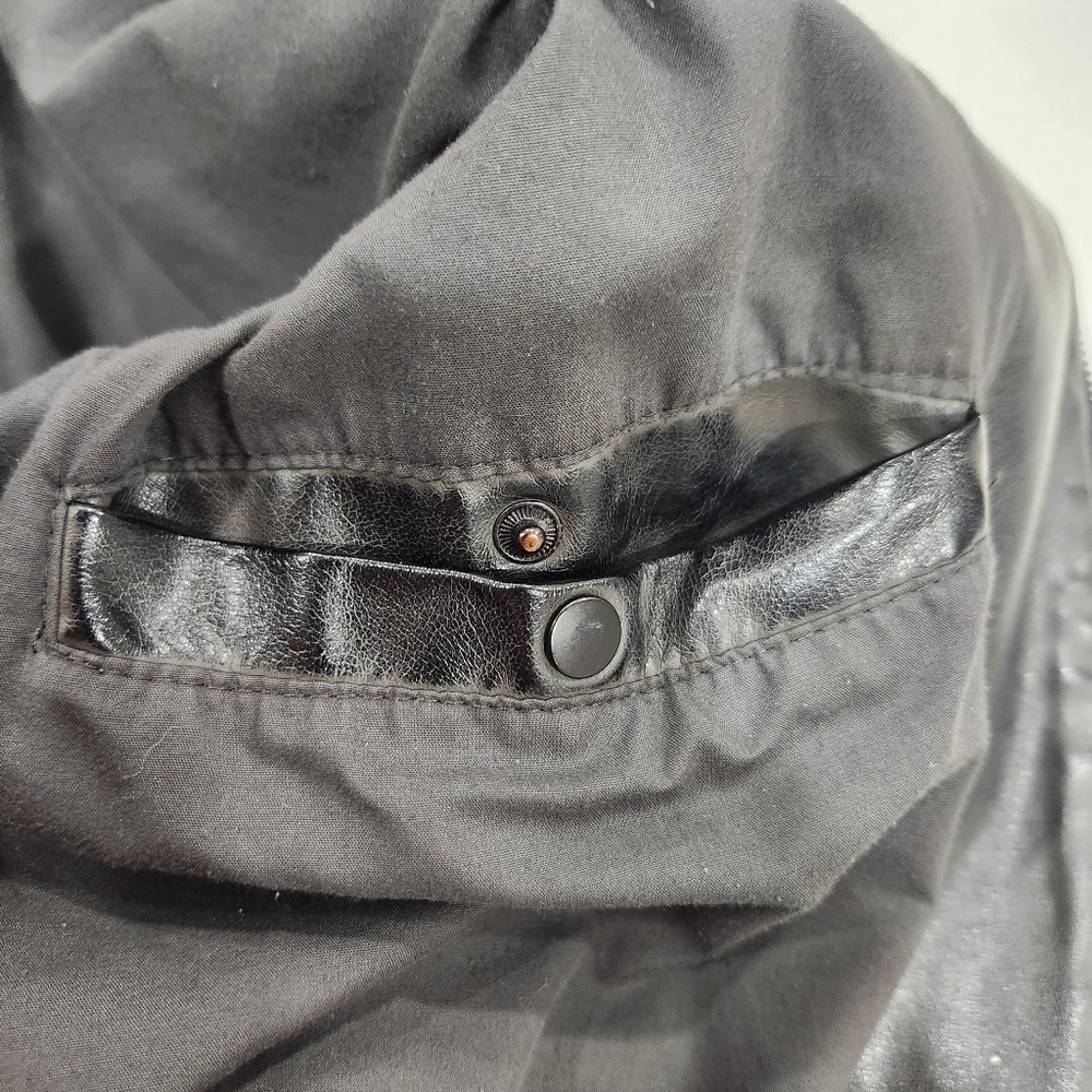 Black Rivet Faux Leather Jacket Mens XXL Black Biker Moto Coat Lined Ribbed - Picture 5 of 12